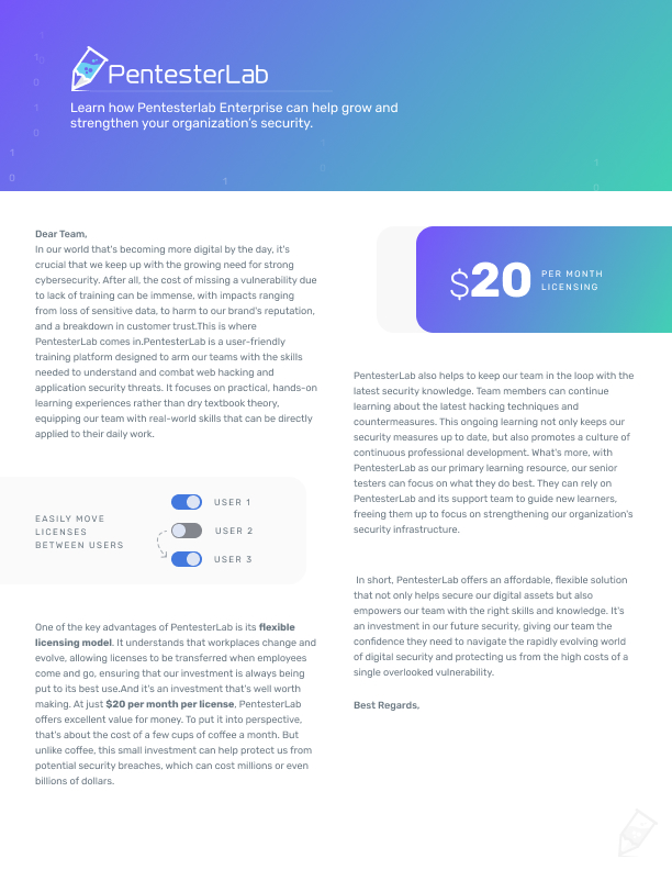 PentesterLab Enterprise Brochure